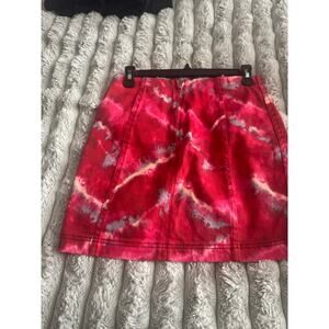 Free People Red Pink Tie Dye Mini Skirt Size 4 Boho Festival Style
